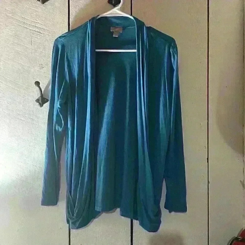 Womens J.Jill Teal Cardigan‎ Stretch Size Small Petite Wearever Collection